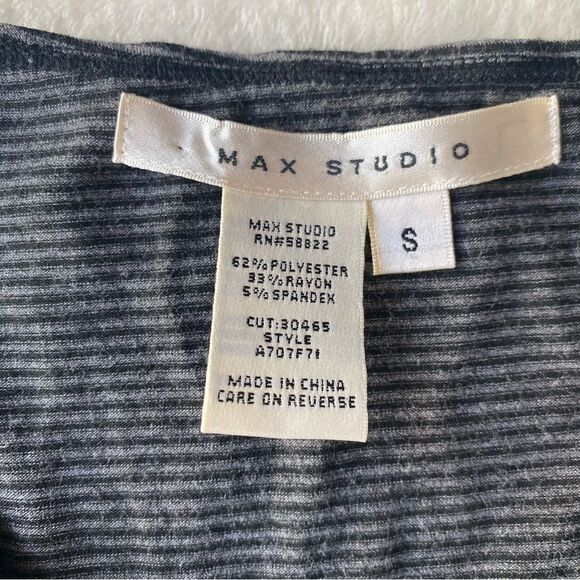 MAX STUDIO Long Sleeve Ruched Faux Wrap Top - Gray Striped Size Small - Picture 7 of 8